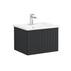 Vitra Root Groove 69349 Lavabo Dolabı, Tek Çekmeceli, 60 Cm, Mat Grafit, Köşeli Lavabolu